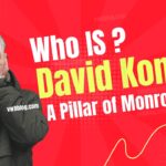 A man Hiding his face and the text who is David Koning monroe wi