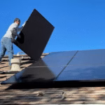 solar panels and man