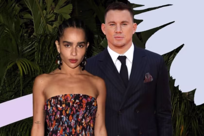 Zoë Kravitz and Channing Tatum posing side by side at a movie premiere in formal attire