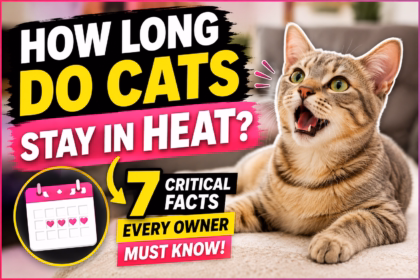 How long do cats stay in heat? Female tabby cat with calendar illustrating the 7 critical facts every cat owner should know.