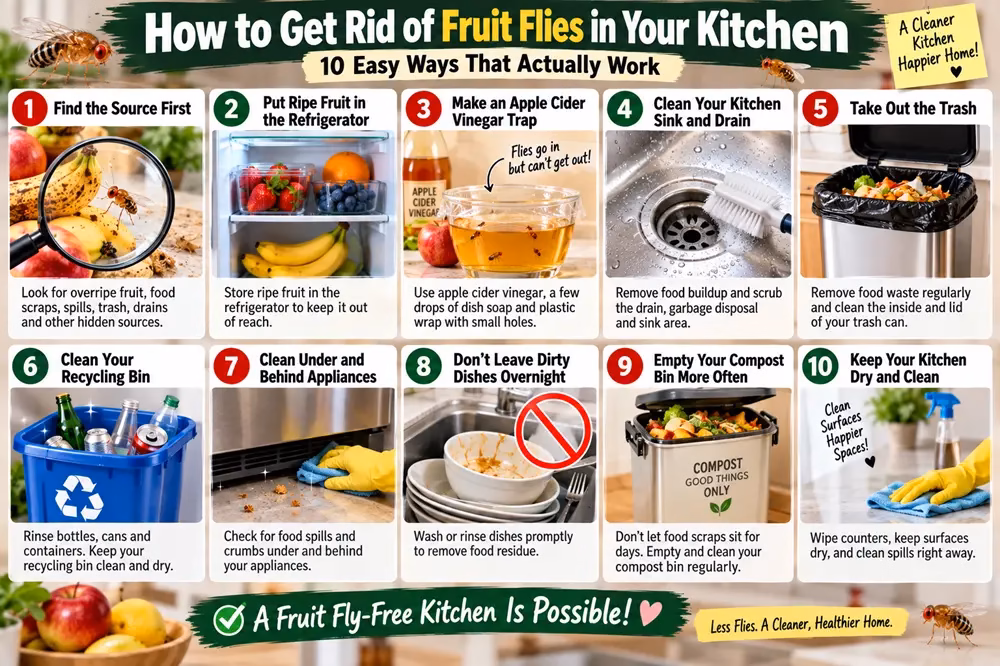 How to Get Rid of Fruit Flies in the Kitchen: 10 Easy Ways That Actually Work 26 Ten ways to remove fruit flies from the kitchen using cleaning and prevention tips